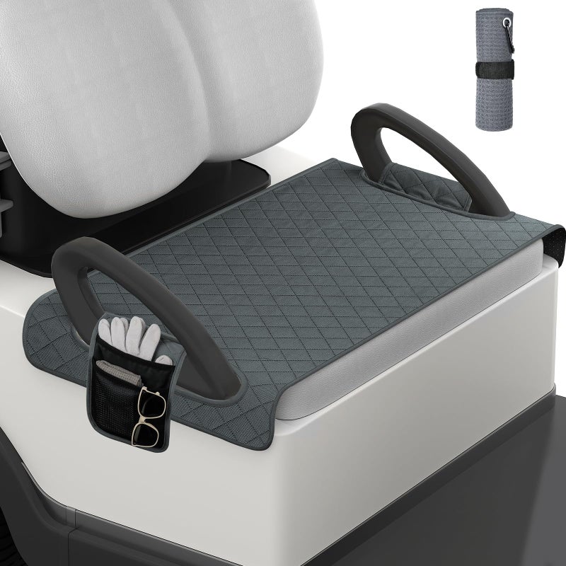 Triforde Golf Cart Seat Covers with Golf Towel , Golf Club Car seat Cover with 4 Side Pockets,100% Cotton Surface, Warm &Comfortable,Universal Fits for EZGO, Yamaha, Club Car and More 2 Person Seats (Grey) - Image 1